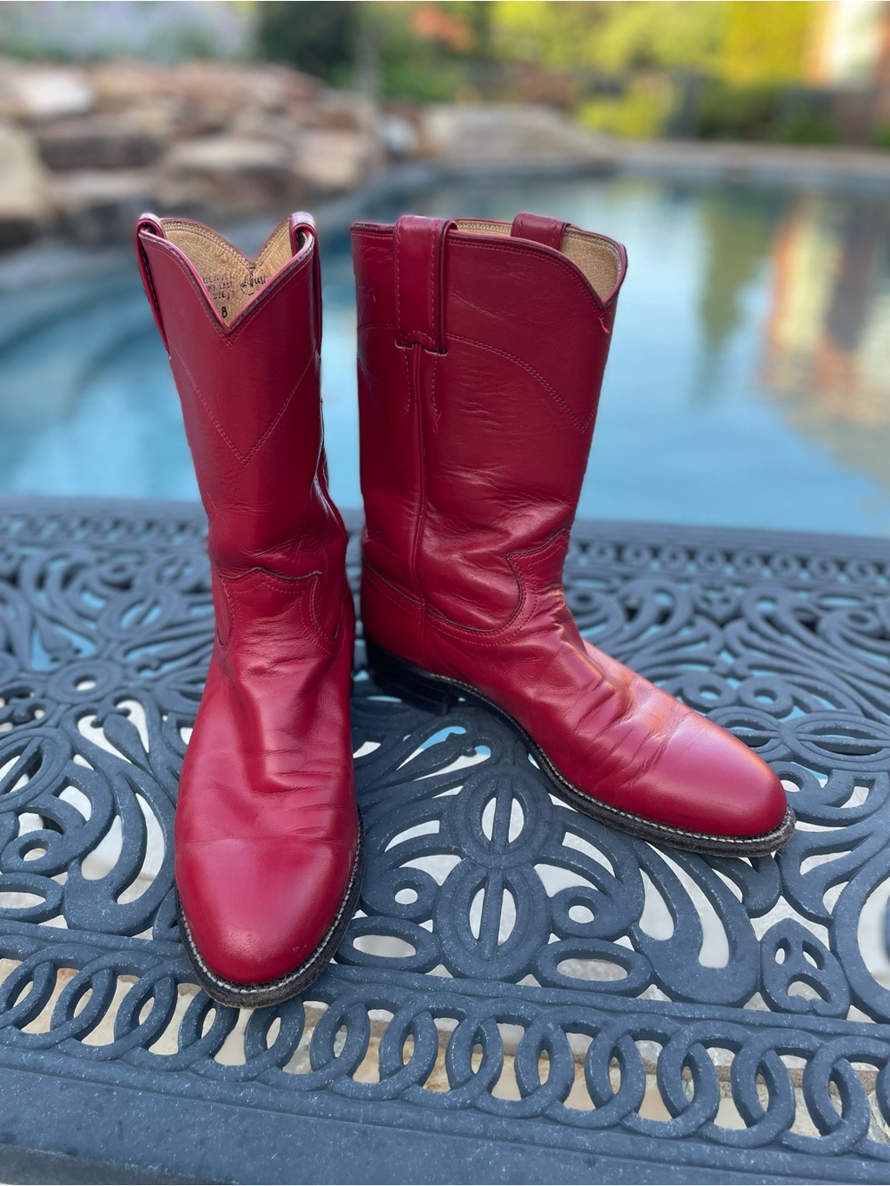 Justin Boots Red Leather Western Cowboy Roper Boots size 8